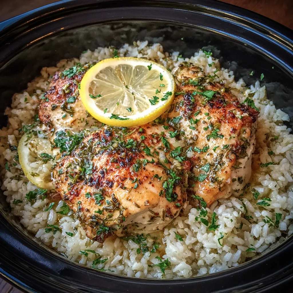 Slow Cooker Lemon Herb Chicken and Rice