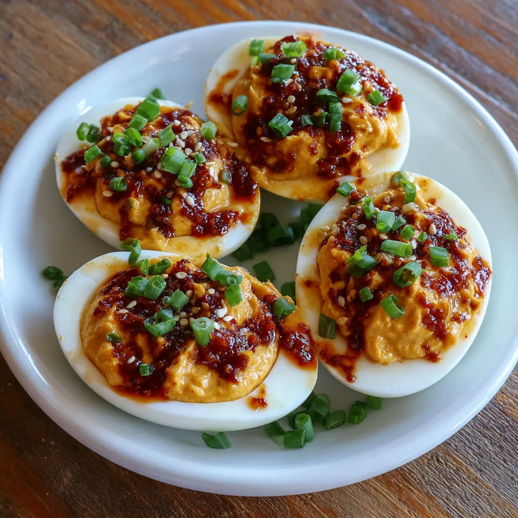 Chili Garlic Deviled Eggs offer 12-egg ultimate bold kick. 6 Chili Garlic Deviled Eggs
