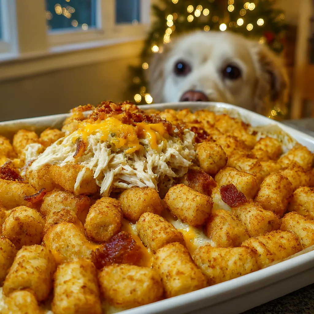 Cheddar Ranch Chicken Tater Tot Bake: easy, tasty wow 1pan. 6 Cheddar Ranch Chicken Tater Tot Bake