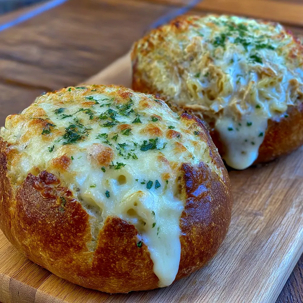 Chicken Alfredo Garlic Bread Bowls