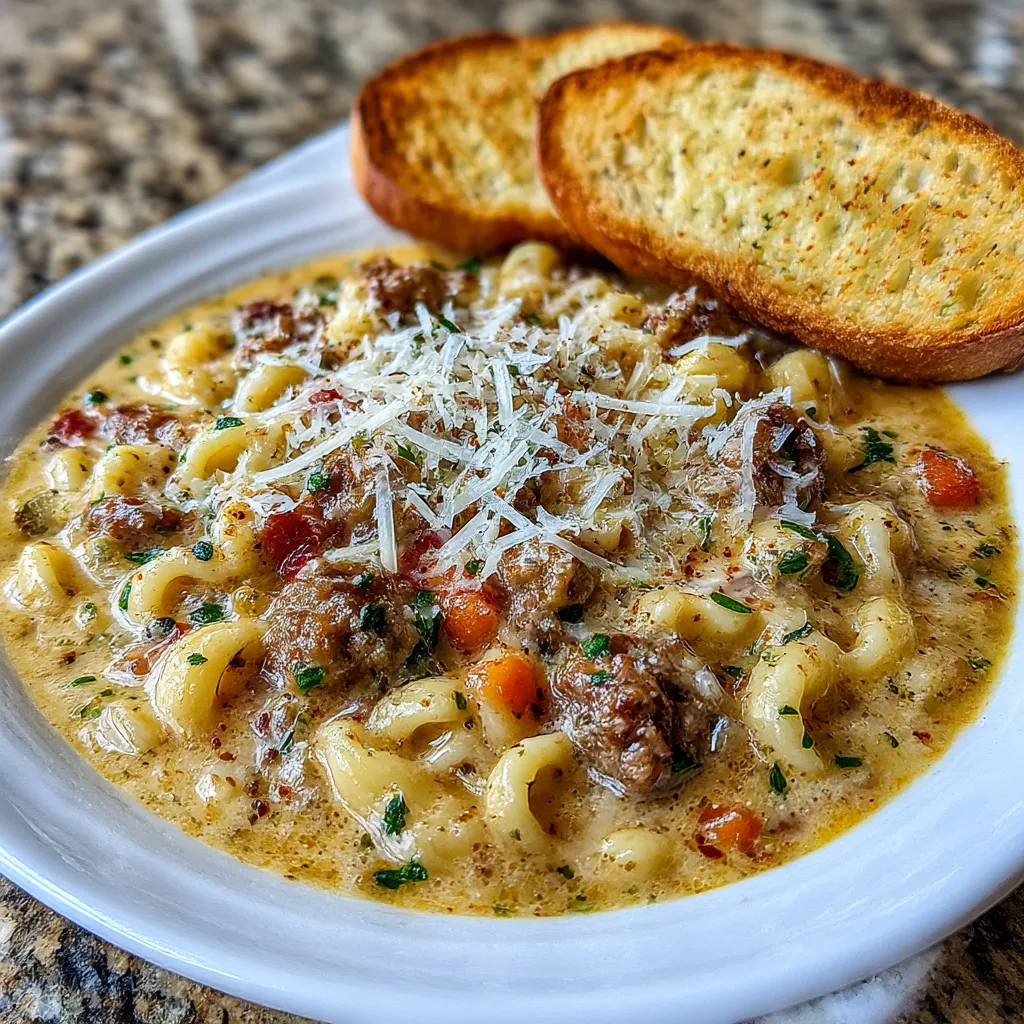 Creamy Parmesan Italian Sausage Ditalini Soup