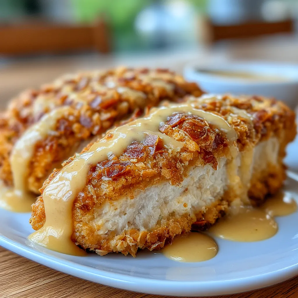 Crispy Pretzel Chicken with Creamy Mustard-Cheddar Sauce