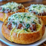 Easy Spaghetti Garlic Bread Bowls