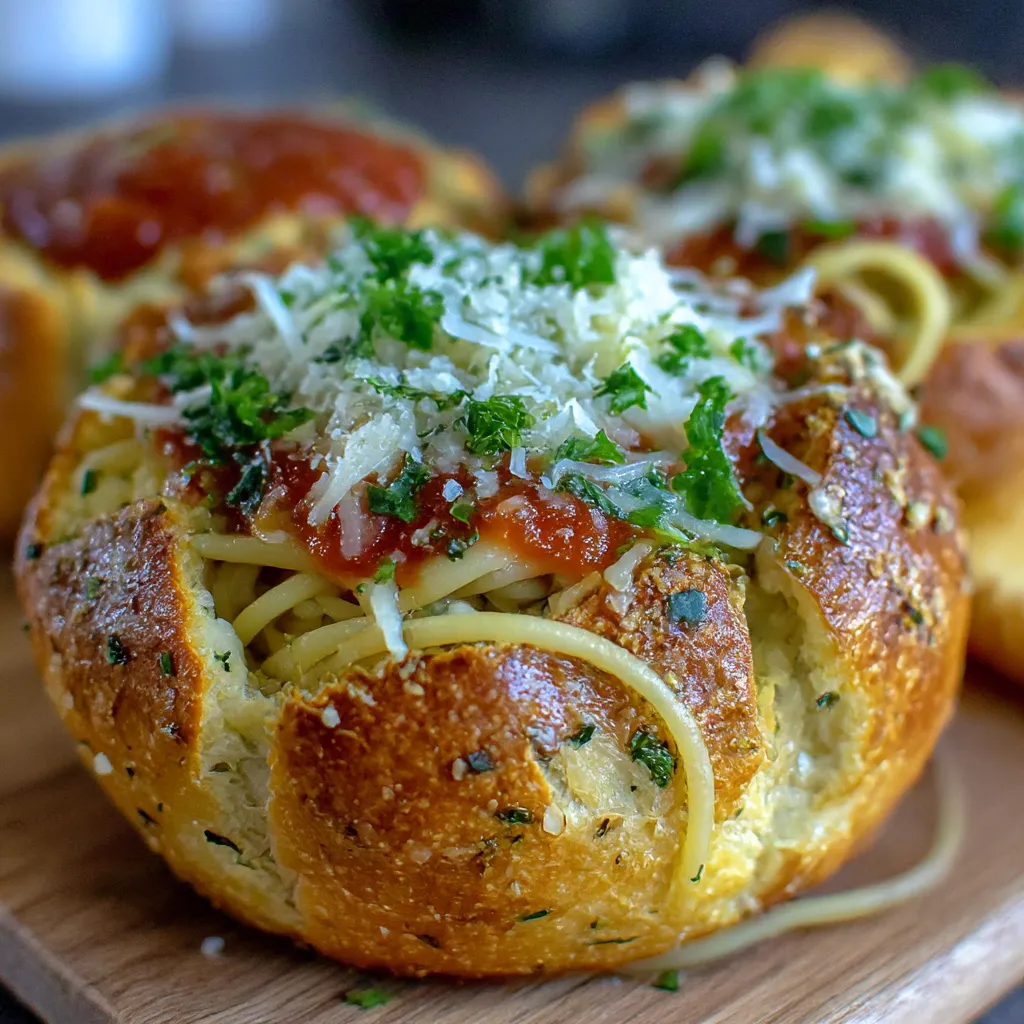 Easy Spaghetti Garlic Bread Bowls