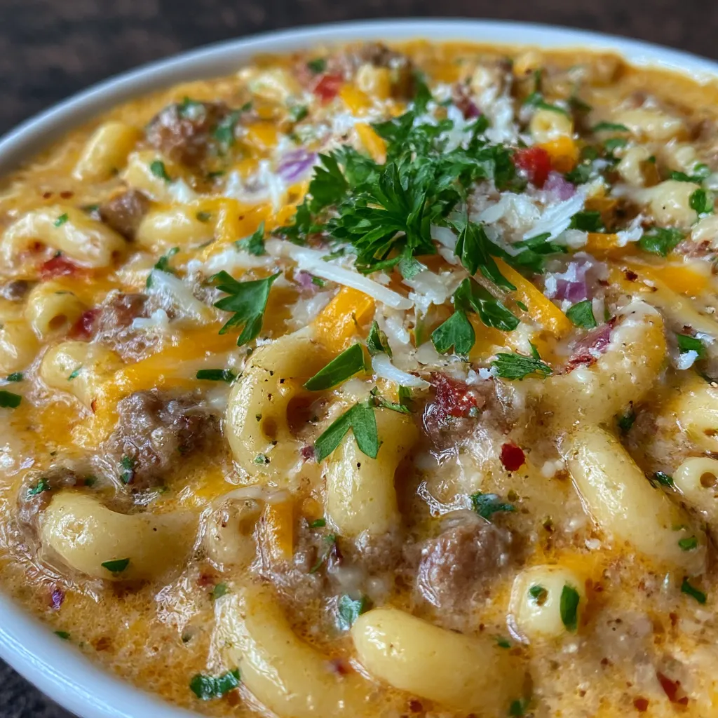 mac and cheese burger soup