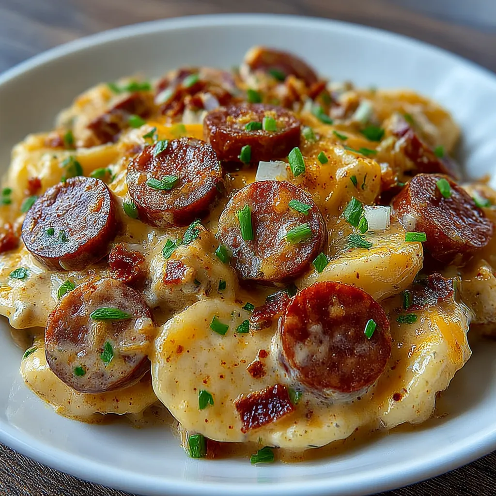 Creamy Crockpot Pierogi Casserole With Kielbasa