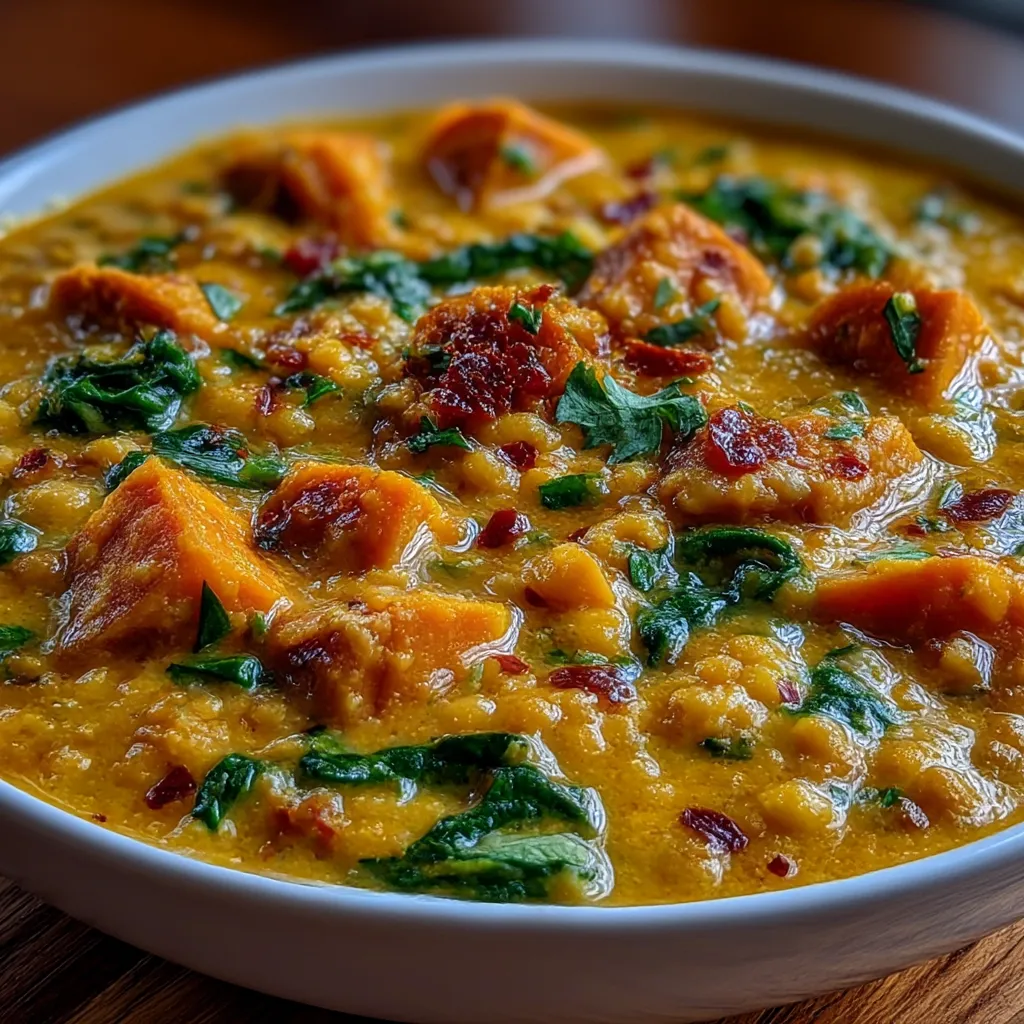 Ginger Sweet Potato and Coconut Milk Stew with Lentils and Kale