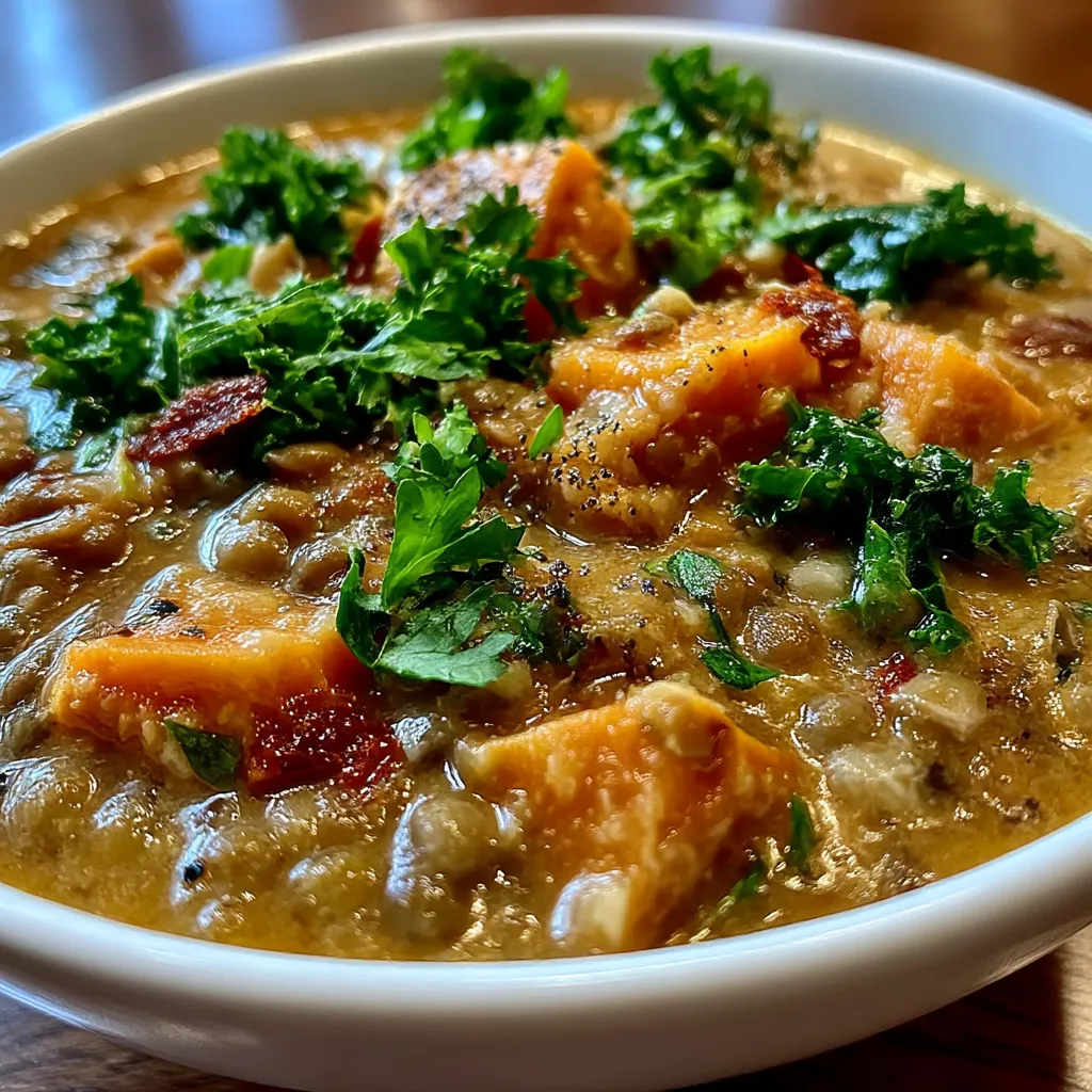 Ginger Sweet Potato and Coconut Milk Stew with Lentils and Kale