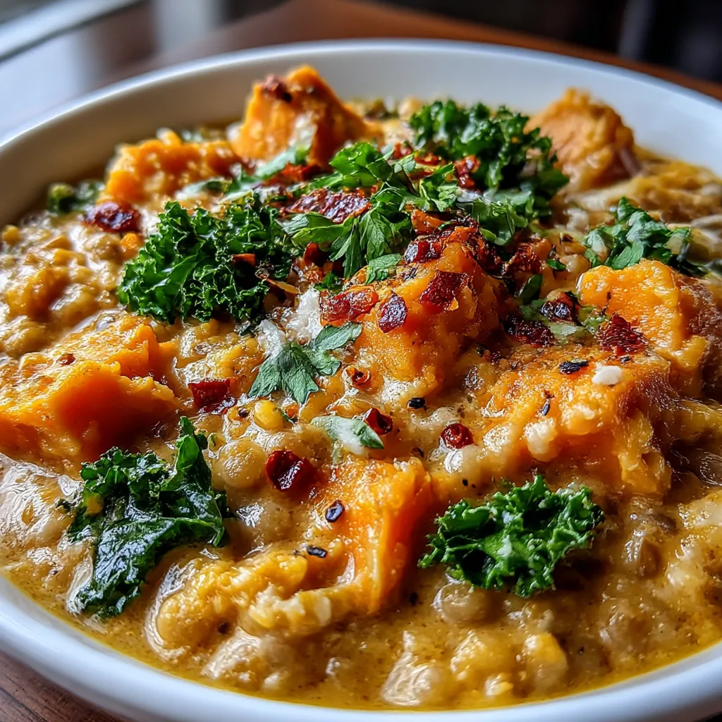 Ginger Sweet Potato and Coconut Milk Stew with Lentils and Kale