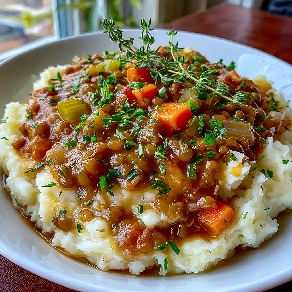 Lentil Stew Over Mashed Potatoes