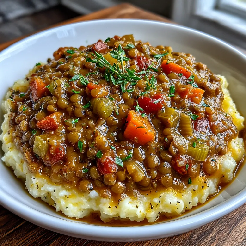Lentil Stew Over Mashed Potatoes