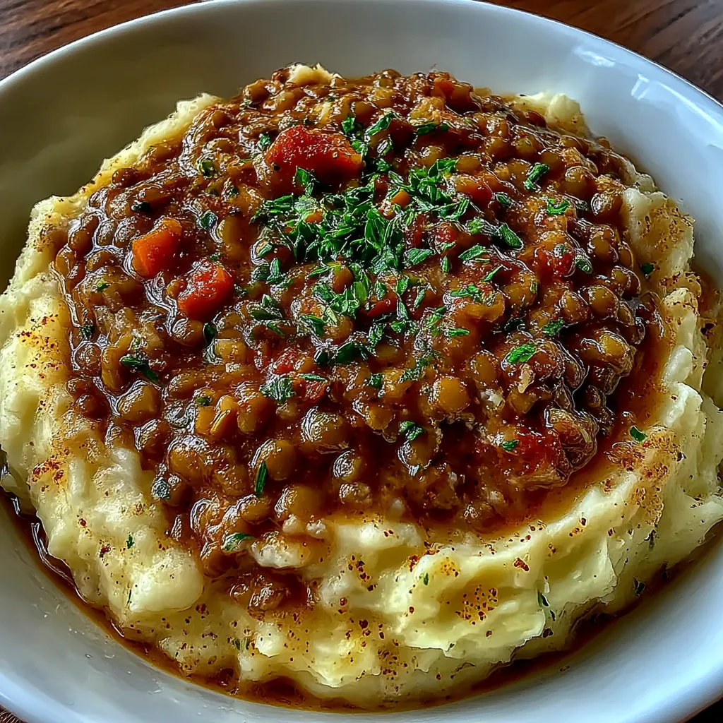 Lentil Stew Over Mashed Potatoes