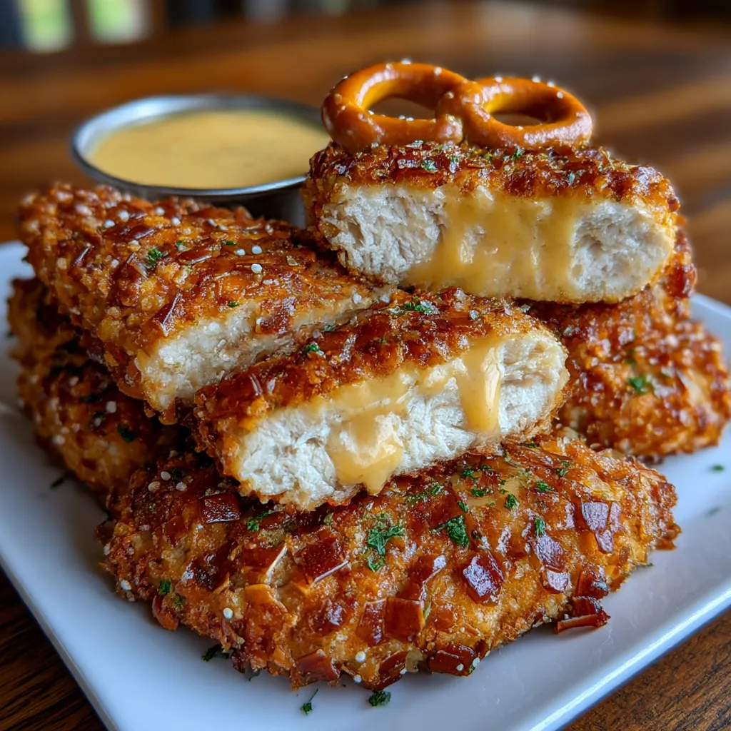 Pretzel Chicken with Mustard-Cheddar Sauce