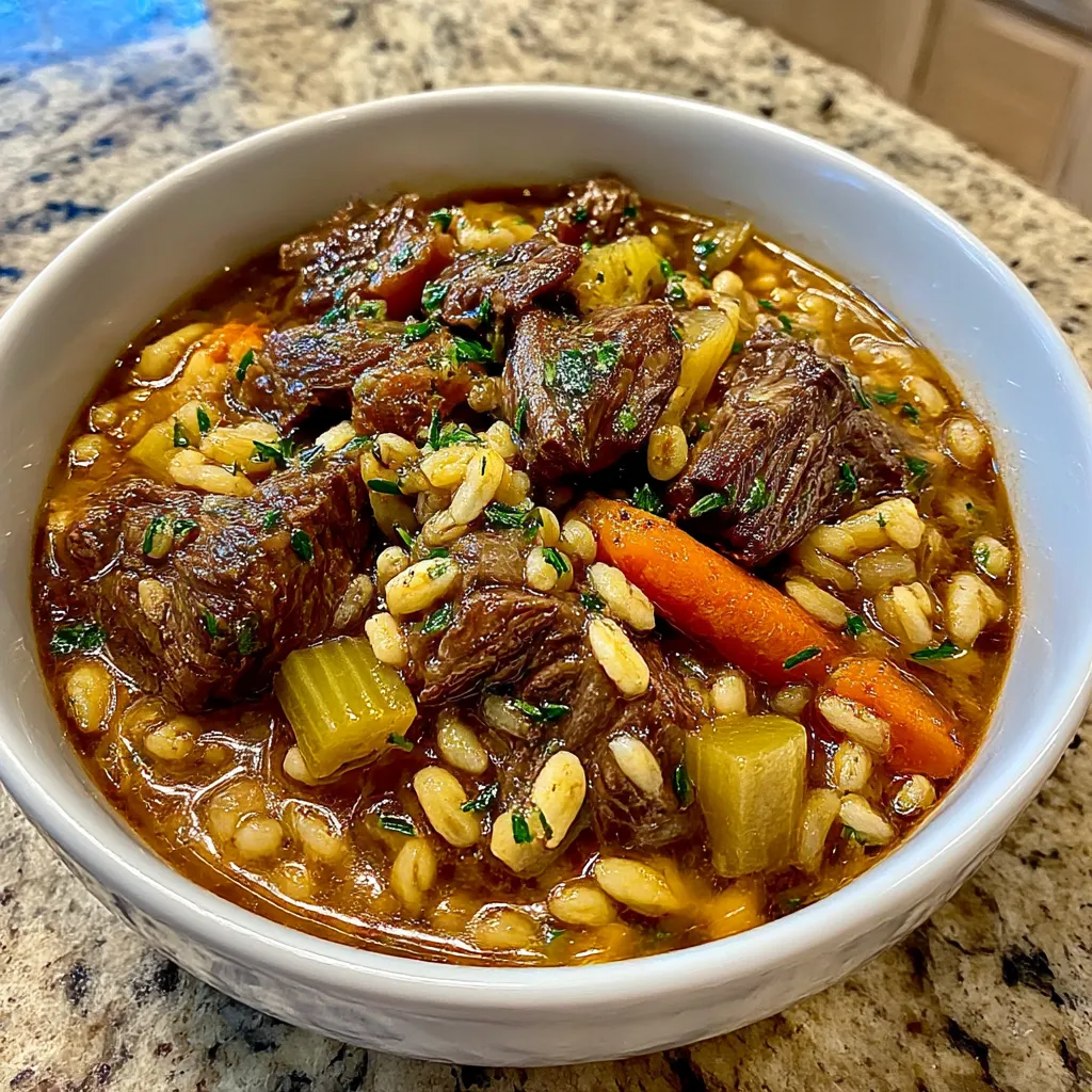 Thick Crockpot Beef And Barley Soup