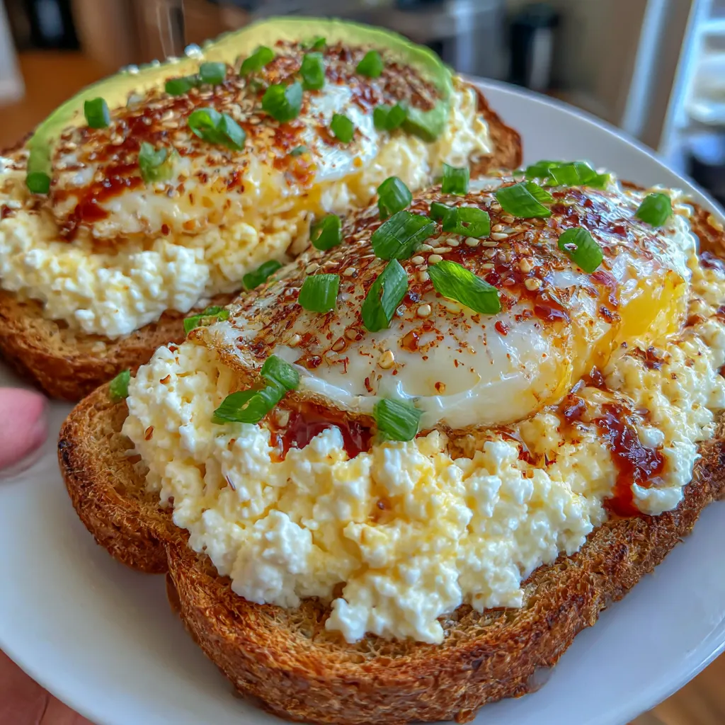 Cottage Cheese Egg and Sriracha Protein Toast