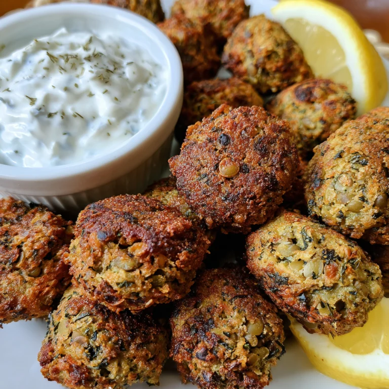 Baked Greek Lentil Meatballs with Tzatziki