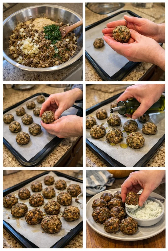 Baked Greek Lentil Meatballs with Tzatziki