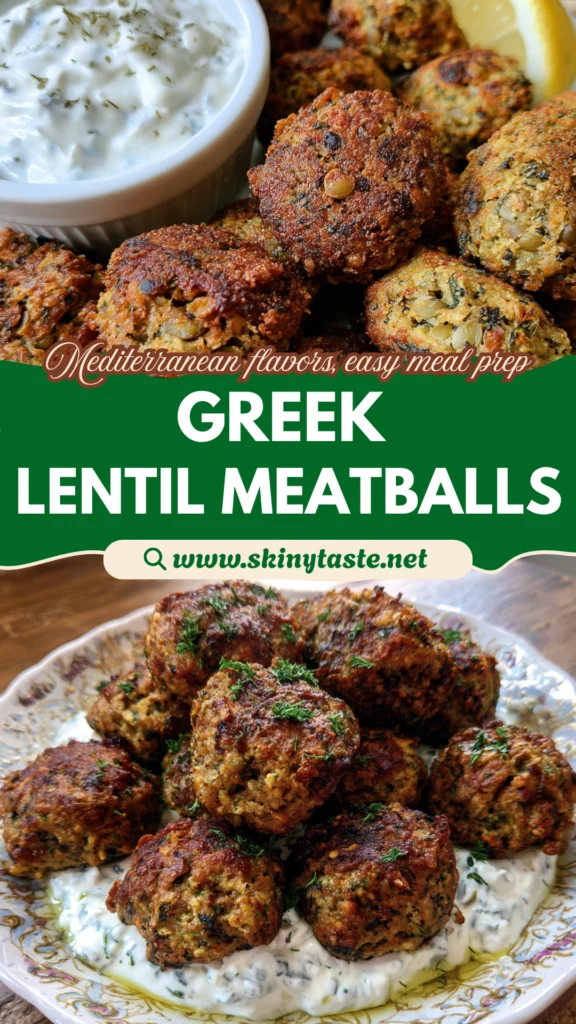 Baked Greek Lentil Meatballs with Tzatziki