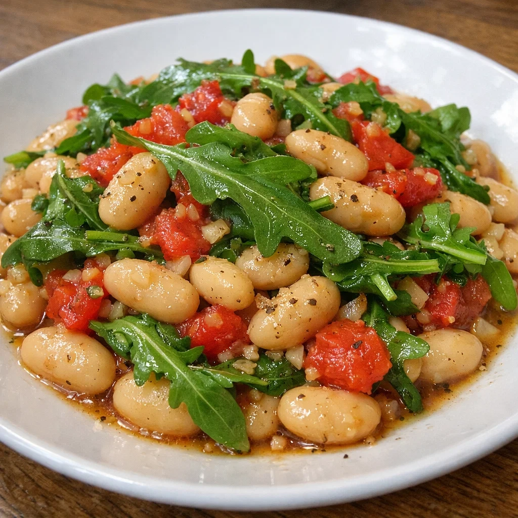 Braised White Beans with Garlic and Arugula