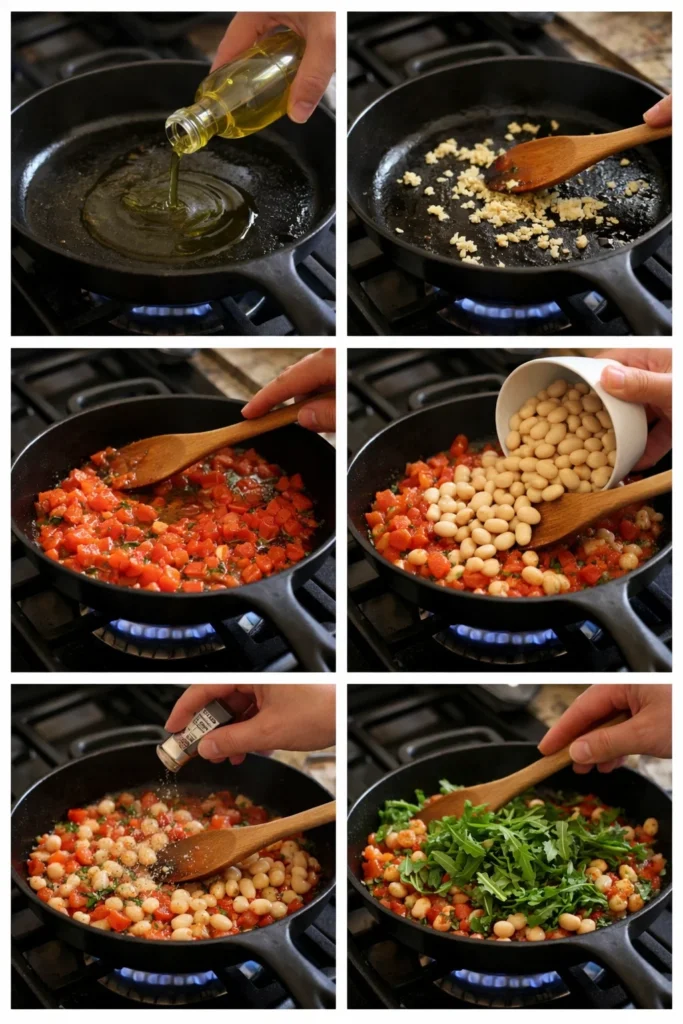 Braised White Beans with Garlic and Arugula