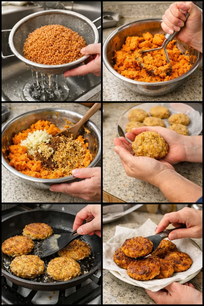 Crispy Sweet Potato and Red Lentil Patties