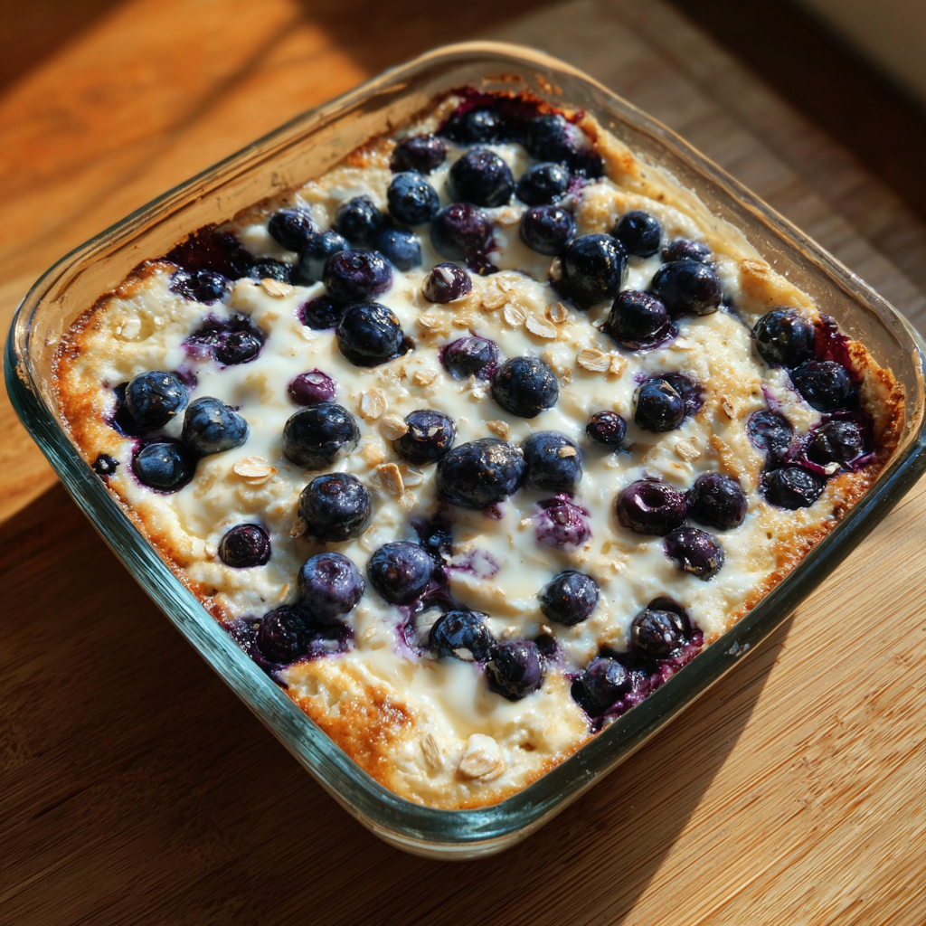 Fluffy Cottage Cheese Blueberry Bake