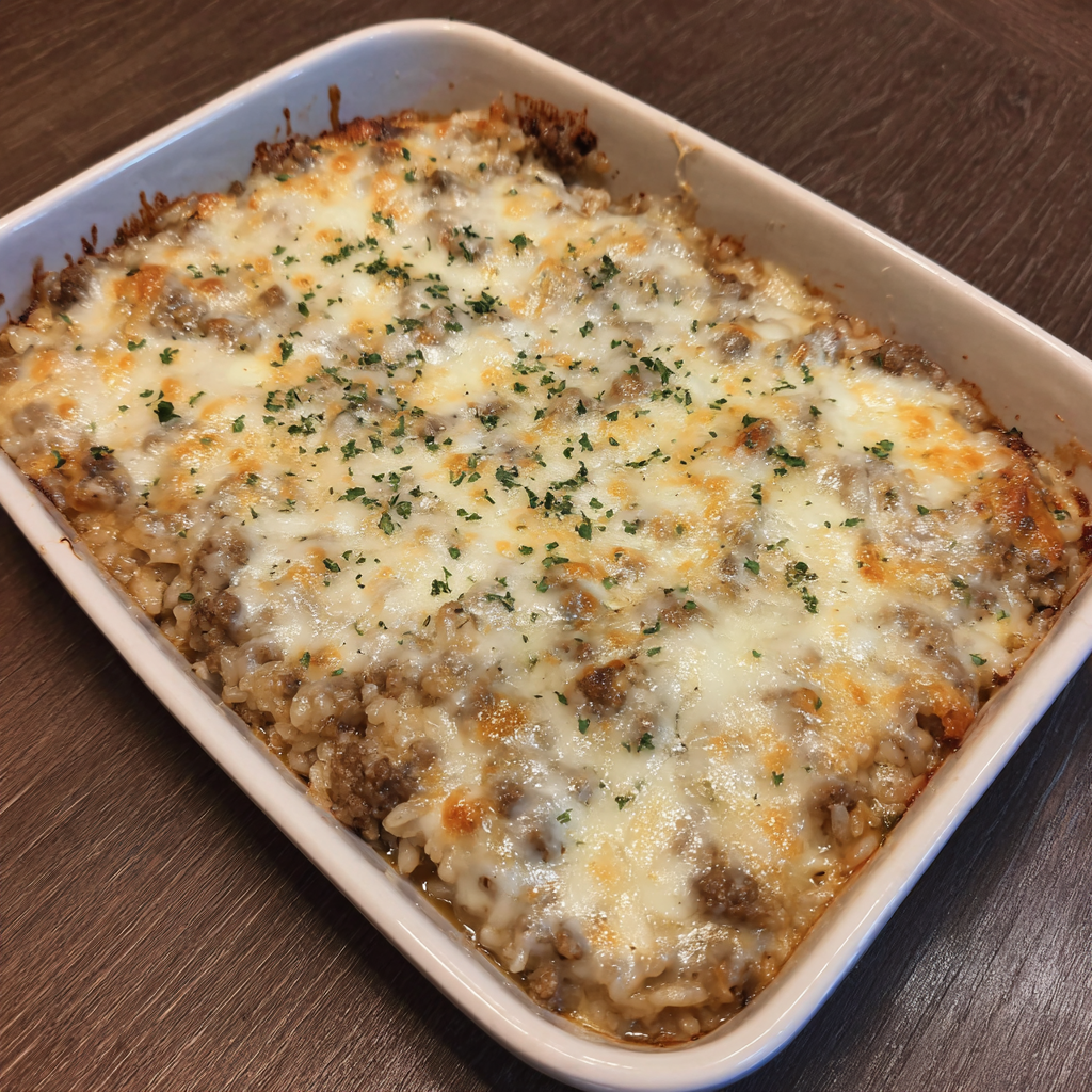 French Onion Ground Beef and Rice Casserole
