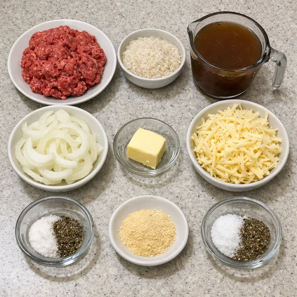 French Onion Ground Beef and Rice Casserole