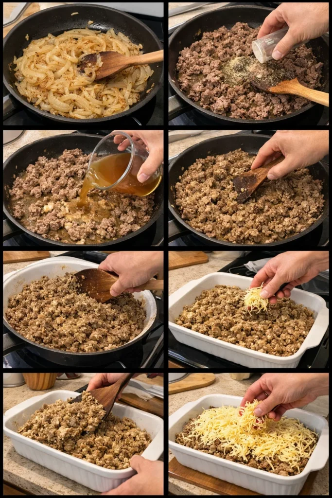 French Onion Ground Beef and Rice Casserole