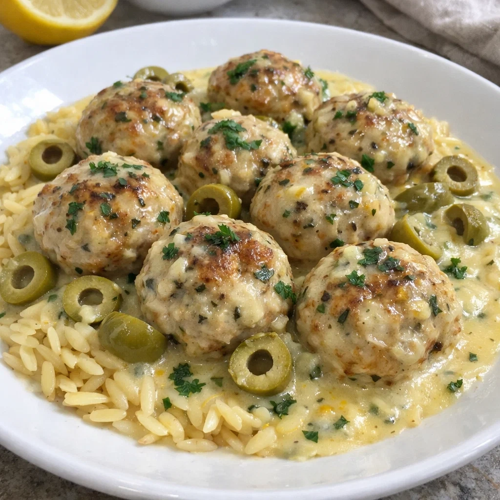 Greek Chicken Meatballs in Lemon Cream Sauce