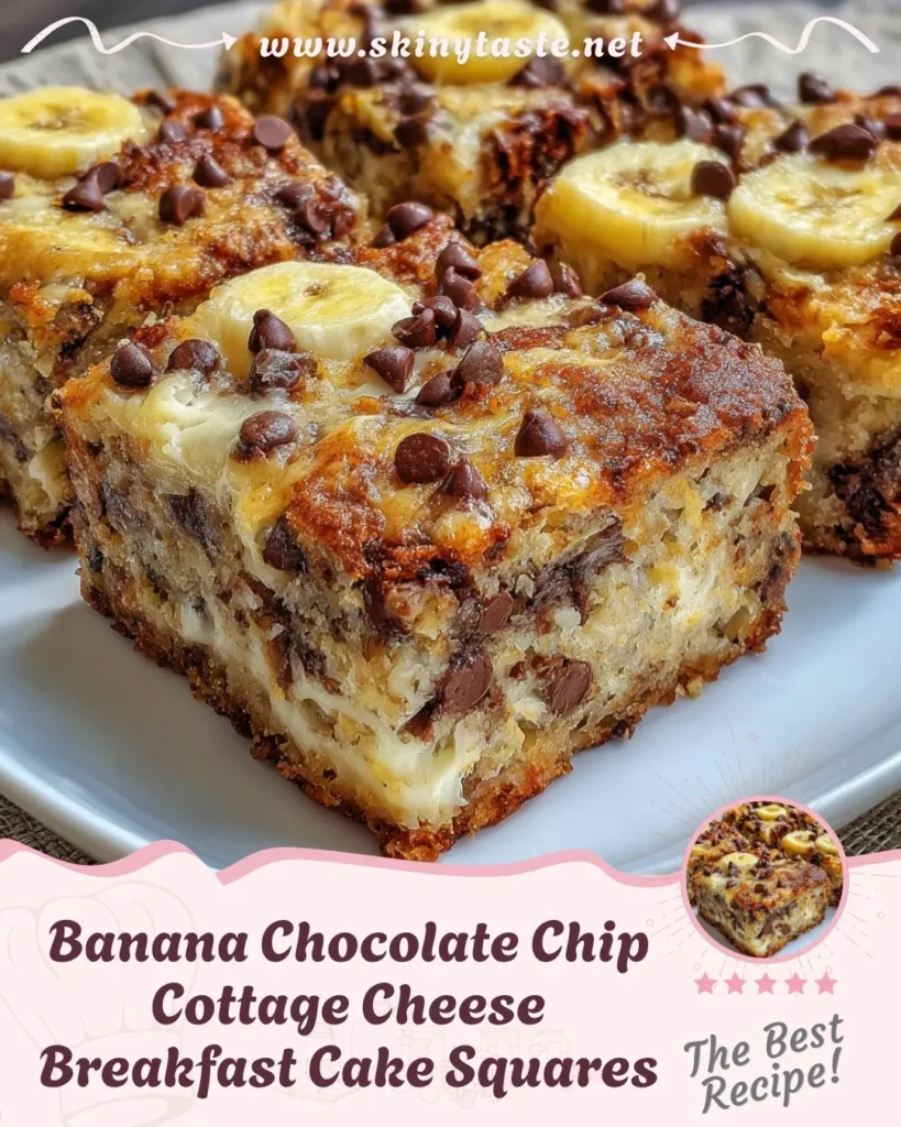 Banana Chocolate Chip Cottage Cheese Breakfast Cake Squares