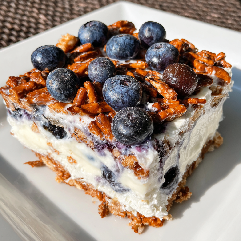 14+ Easy No Bake Desserts for Summer 6 Blueberry Pretzel Salad