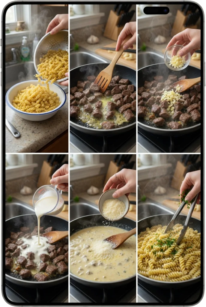 Creamy Garlic Parmesan Beef Pasta