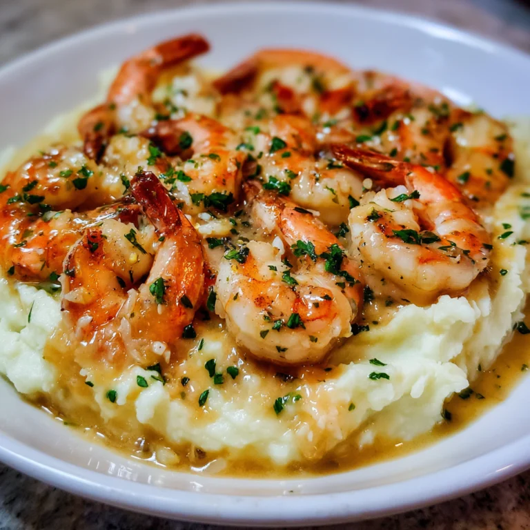 Creamy Garlic Shrimp Over Mashed Potatoes