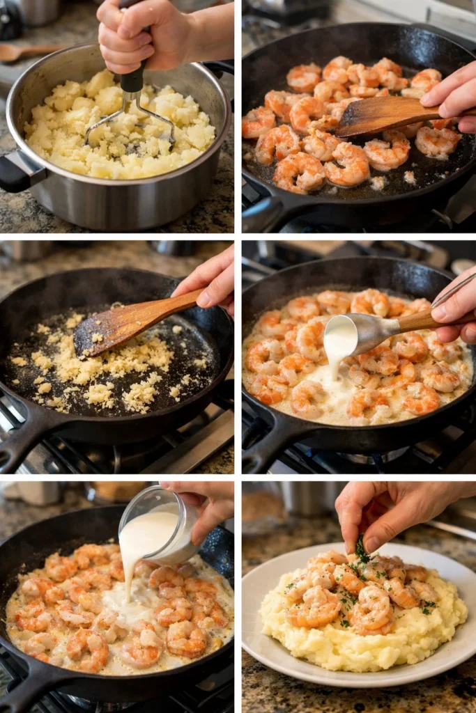 Creamy Garlic Shrimp Over Mashed Potatoes