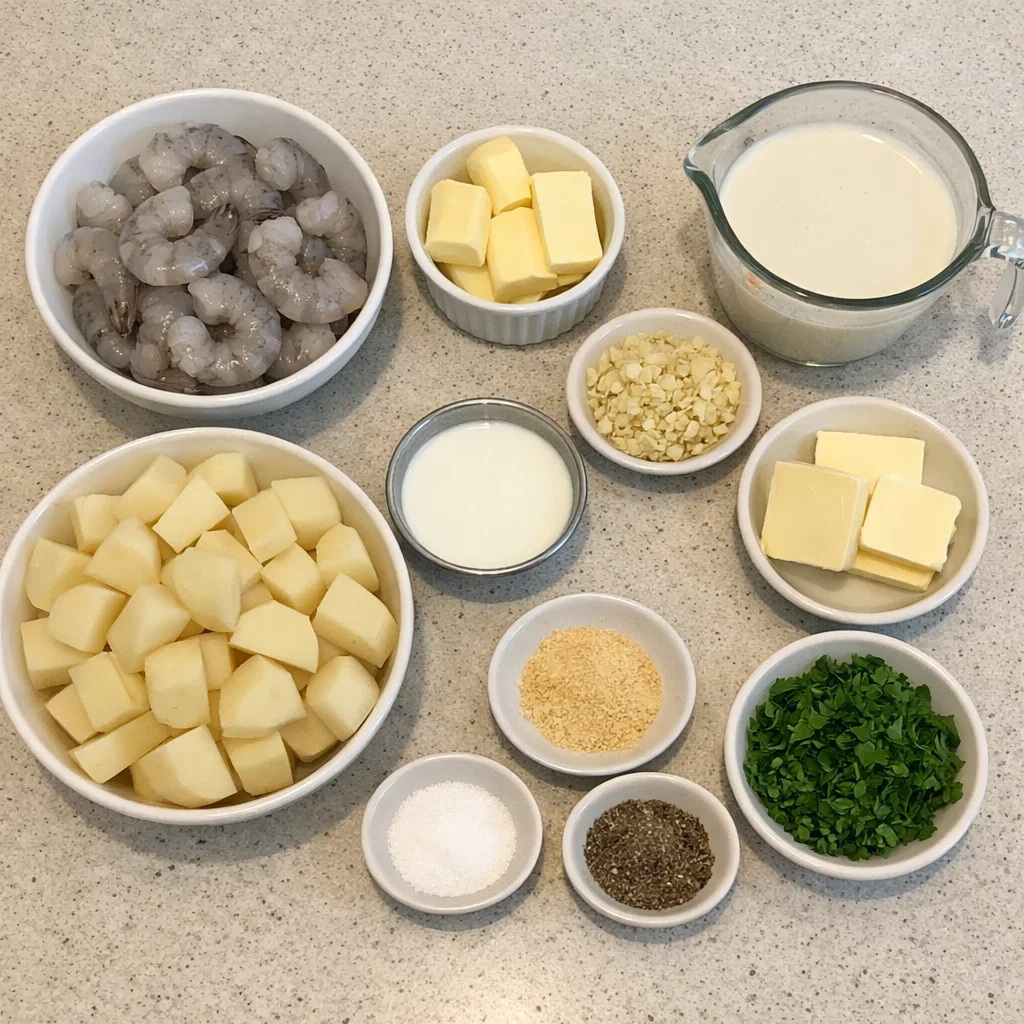 Creamy Garlic Shrimp Over Mashed Potatoes