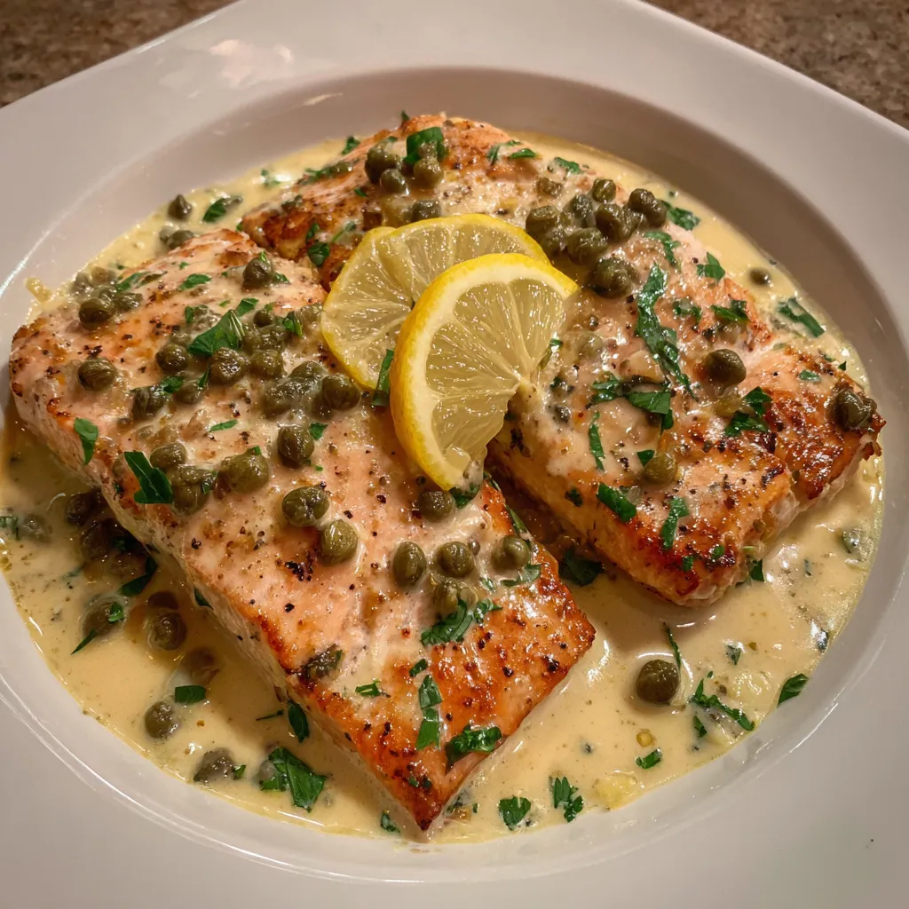 Creamy Lemon Garlic Salmon Piccata