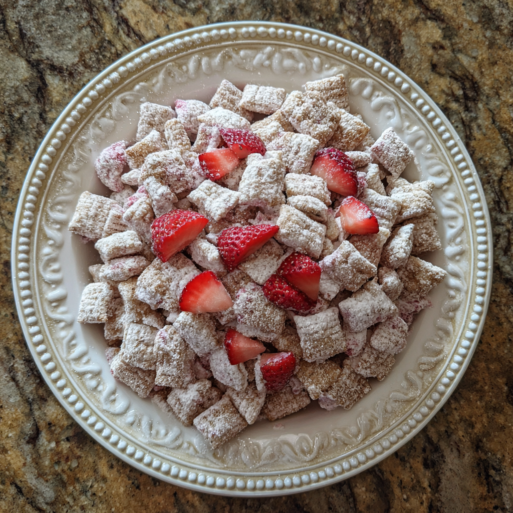 Easy Strawberry Shortcake Puppy Chow