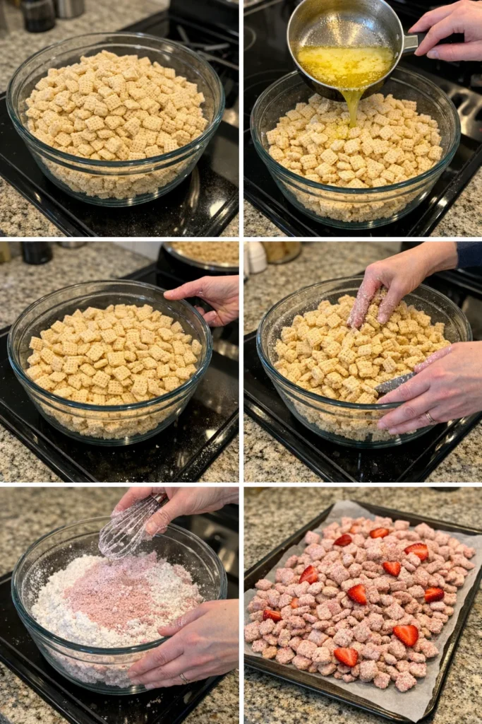 Easy Strawberry Shortcake Puppy Chow