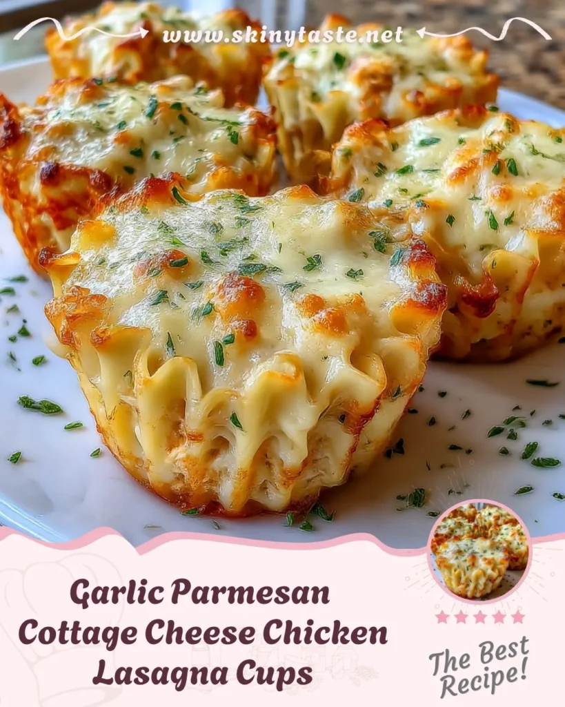 Garlic Parmesan Cottage Cheese Chicken Lasagna Cups
