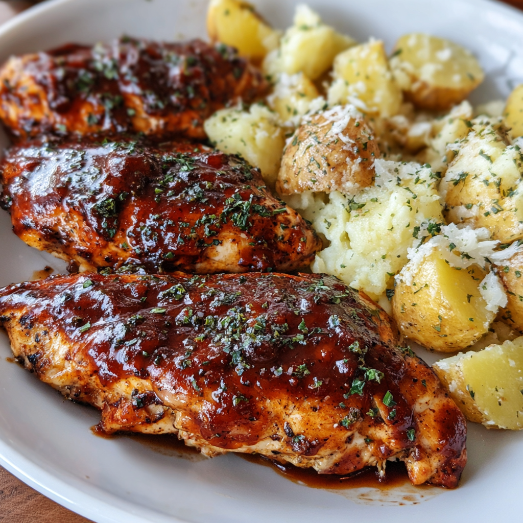 Honey BBQ Chicken with Creamy Garlic Potatoes