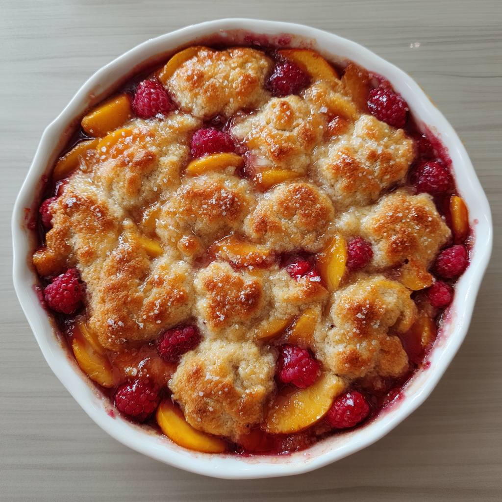 Peach and Raspberry Cobbler