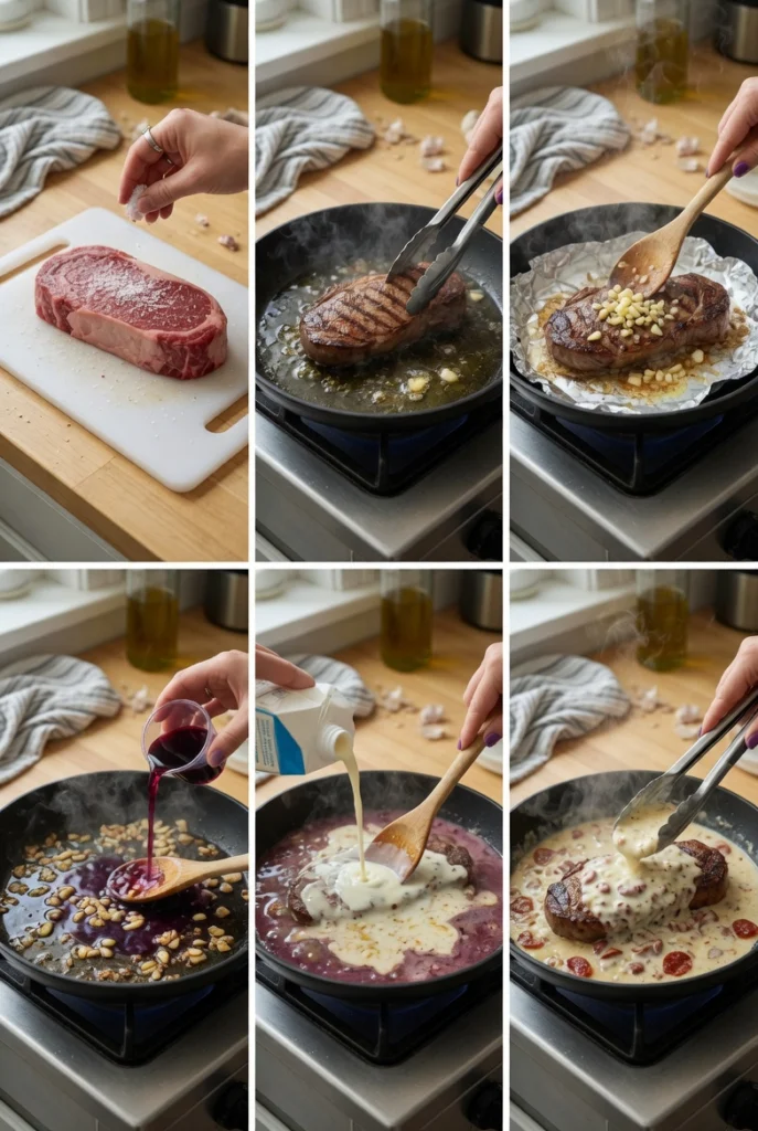 Steak with Garlic Cream Sauce