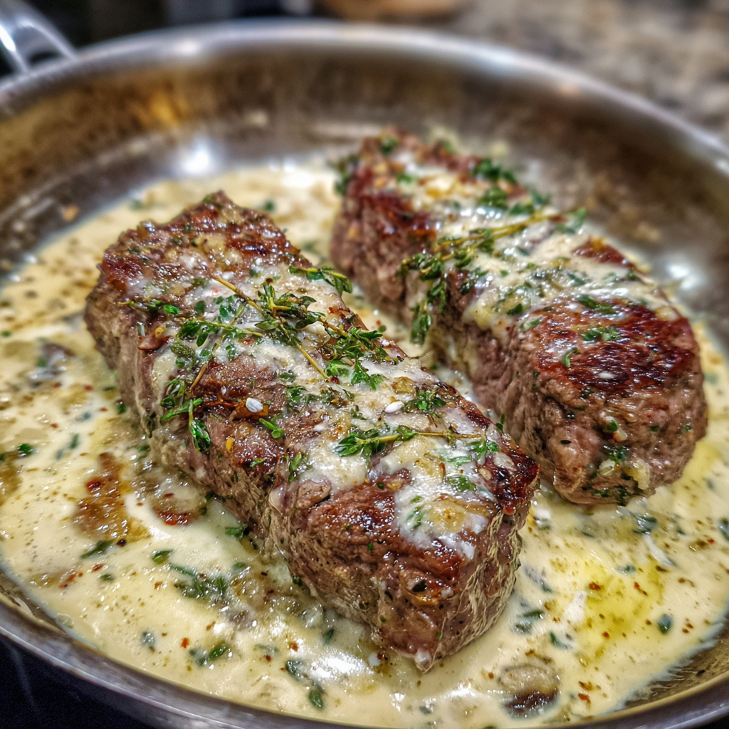 Steak with Garlic Cream Sauce