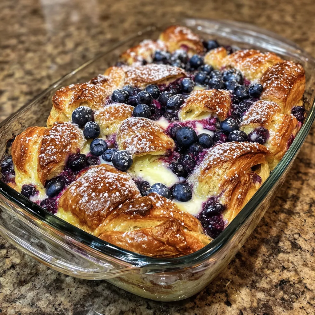 Blueberry Cream Cheese Croissant Casserole – Easy Breakfast Bake for 8 9 Blueberry Cream Cheese Croissant Casserole