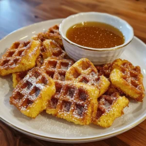 Cornbread Waffle Bites with Honey Butter Syrup