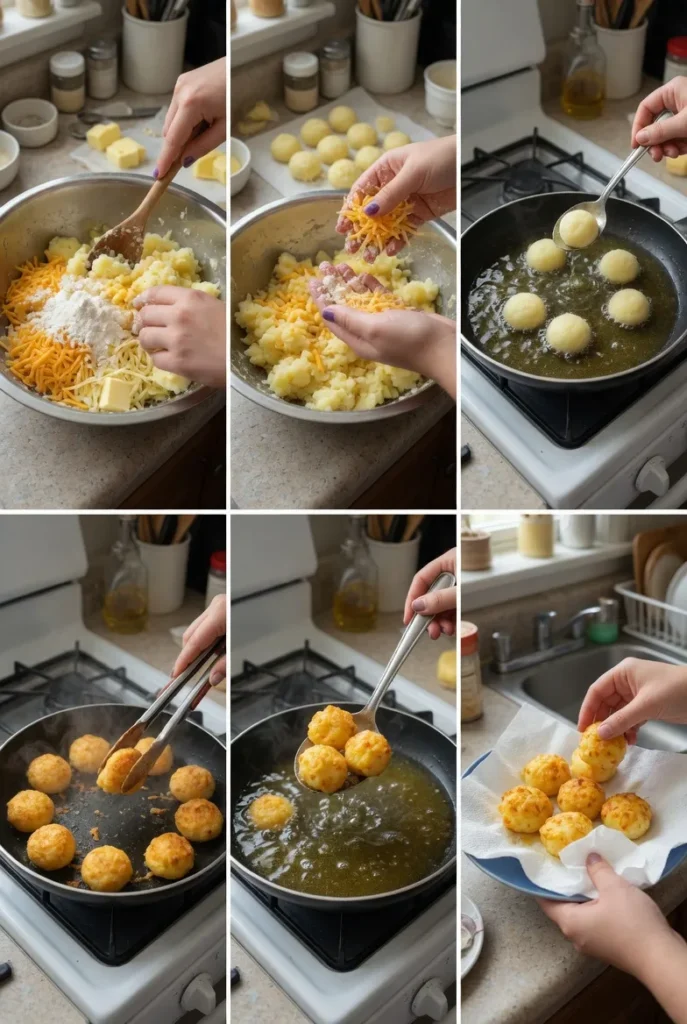 Golden Cheesy Mashed Potato Puffs
