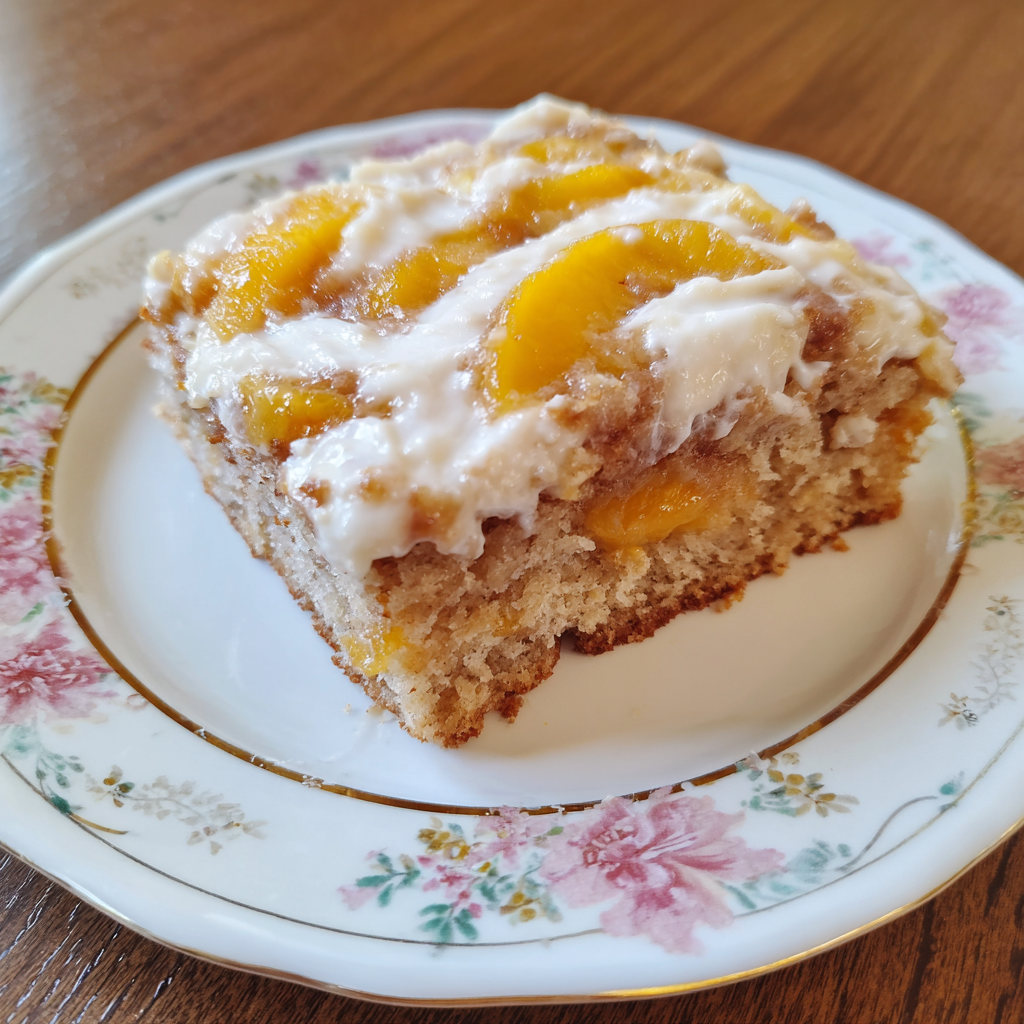Peach Cake with Brown Sugar Frosting
