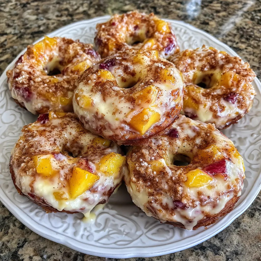 Peach Cobbler Cheesecake Donuts – Soft, Sweet, Creamy Breakfast Treat 9 Peach Cobbler Cheesecake Donuts