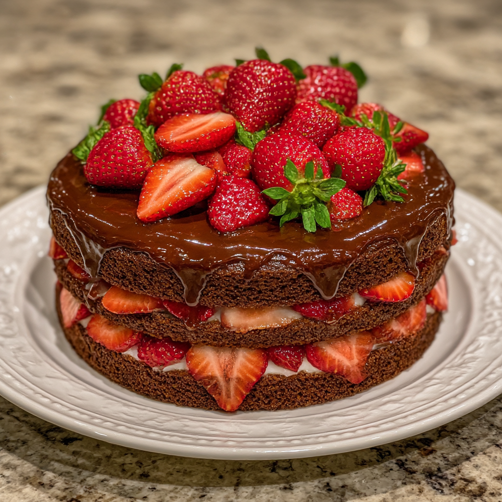 Strawberry Chocolate Shell Cake